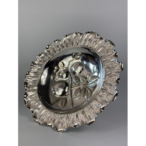 182 - Ornate silver plate dish by Hukin & Heath, silversmiths for Christopher Dresser. 29cm x 9cm