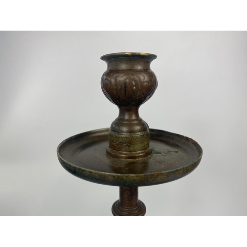 307 - Pair of heavy early 20th century bronze candlesticks, 35cm