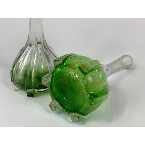 171 - Pair of Art Nouveau glass rose vases with silver tops, London 1909. 20.5cm