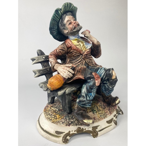 190 - Capodimonte figure, Tramp On a Bench. 26cm