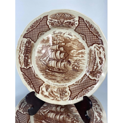 231 - Fair Winds Alfred Meakin Staffordshire tea and dinnerware. Copper engravings depicting historical sc... 