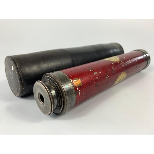 252 - Vintage telescope in leather case. 73cm