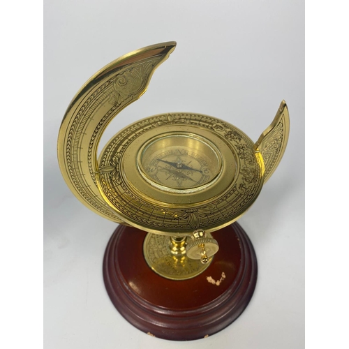 279 - Brass clock barometer and brass table top compass.