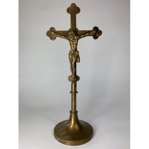 39 - Early 20th century brass crucifix, 32cm