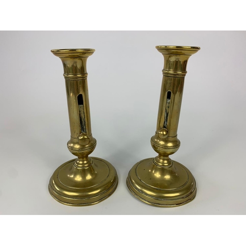 40 - Pair of Georgian brass candlesticks, 18cm