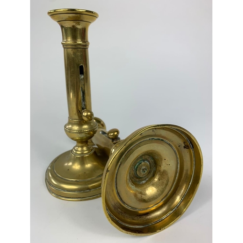 40 - Pair of Georgian brass candlesticks, 18cm