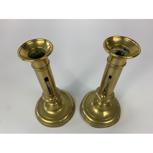 40 - Pair of Georgian brass candlesticks, 18cm