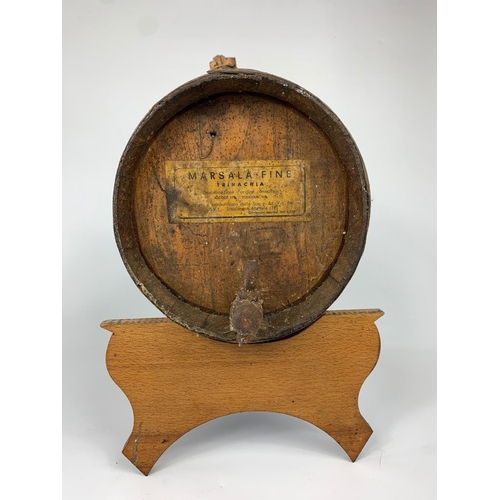 48 - Small early 20th century oak barrel on stand, 28cm