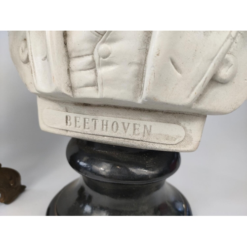 266 - Bust of Beethoven with a vintage brass clock