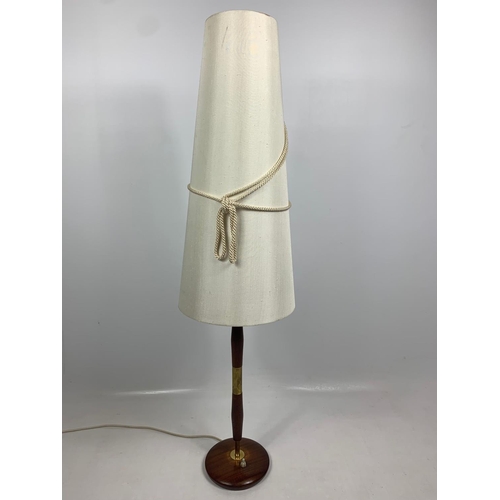 88 - Tall teak mid century table lamp, 107cm