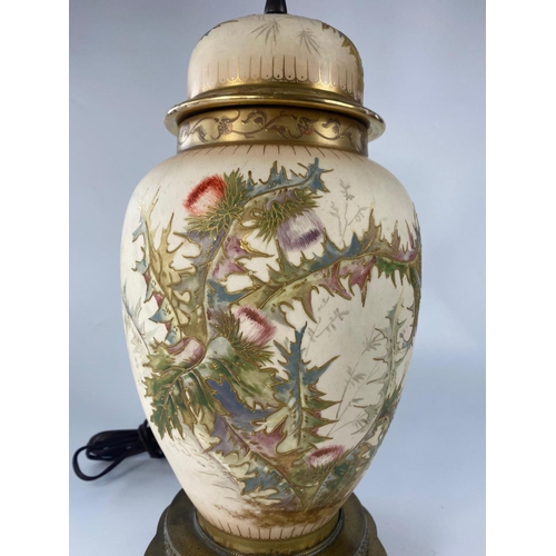 89 - Large 1930s hand painted pottery lamp