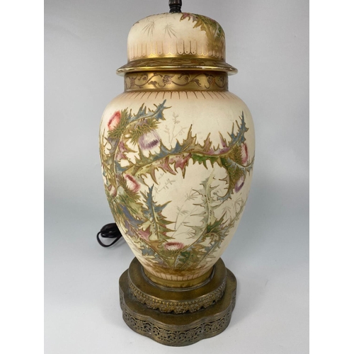 89 - Large 1930s hand painted pottery lamp