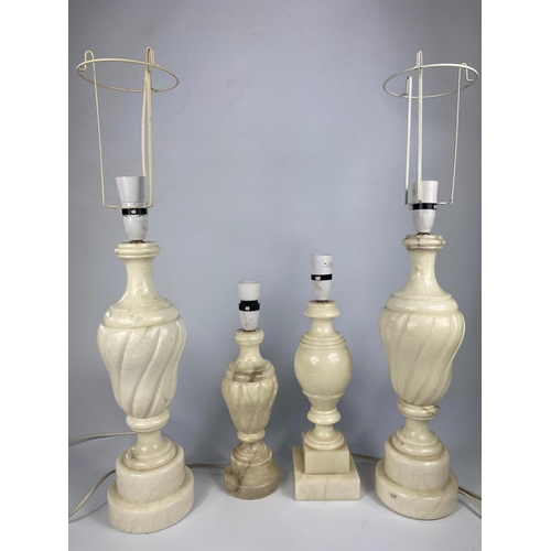 95 - Pair of alabaster lamps with 2 other alabaster lamps, 41cm