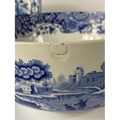 100 - Large Victorian blue & white jug with a small mid 19th century platter and Spode bowl etc.