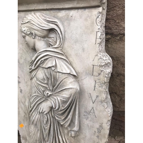 105 - Large plaster panel depicting ancient Grecian woman, 74x36cm