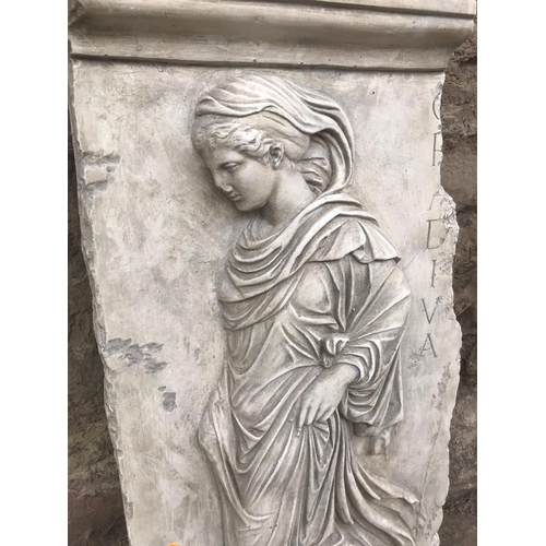 105 - Large plaster panel depicting ancient Grecian woman, 74x36cm