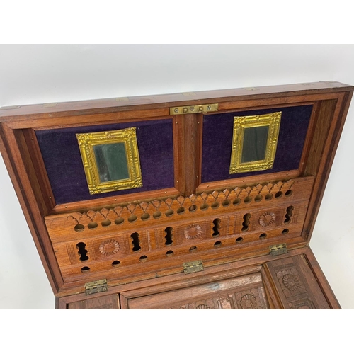 107 - Mid 19th century brass bound teak stationary box, 53cm x 33cm x 20cm