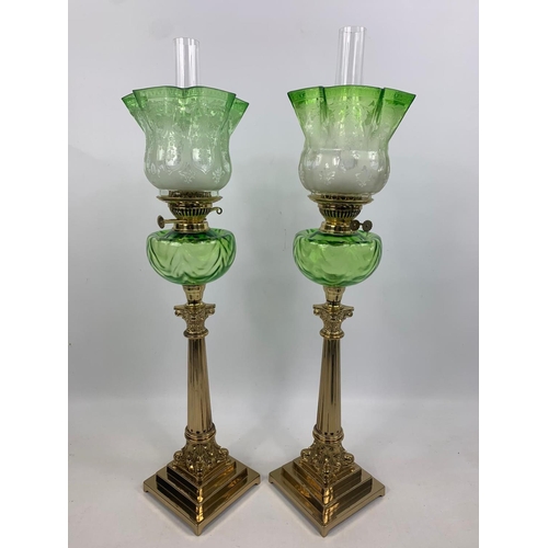 15 - Pair of tall Victorian style oil lamps with Corinthian style pillars, 84cm