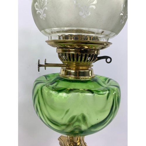 15 - Pair of tall Victorian style oil lamps with Corinthian style pillars, 84cm