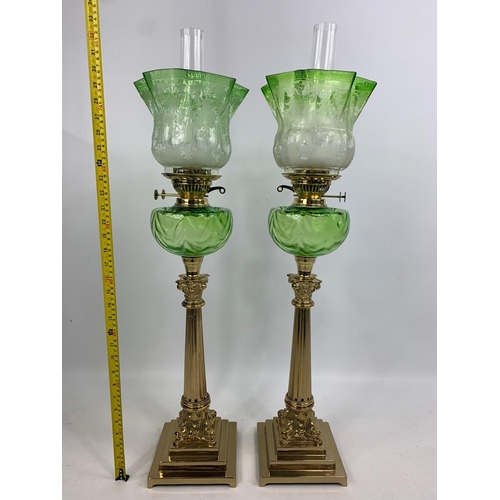 15 - Pair of tall Victorian style oil lamps with Corinthian style pillars, 84cm
