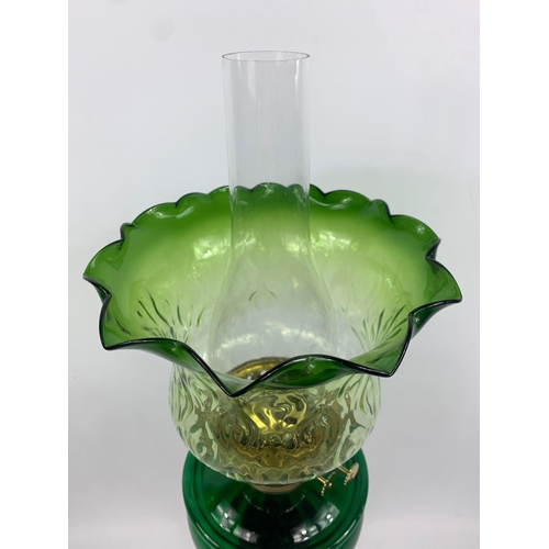 18 - Tall Victorian style oil lamp with Corinthian style pillars, 87cm