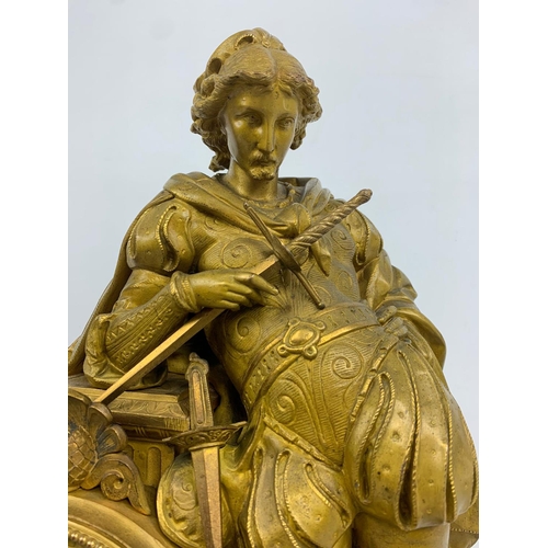 19 - Large 19th century ornate gilded brass clock by PH Mourey. 53cm x 59cm