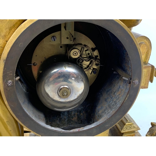 19 - Large 19th century ornate gilded brass clock by PH Mourey. 53cm x 59cm