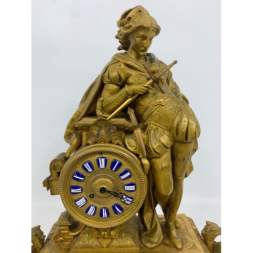 19 - Large 19th century ornate gilded brass clock by PH Mourey. 53cm x 59cm
