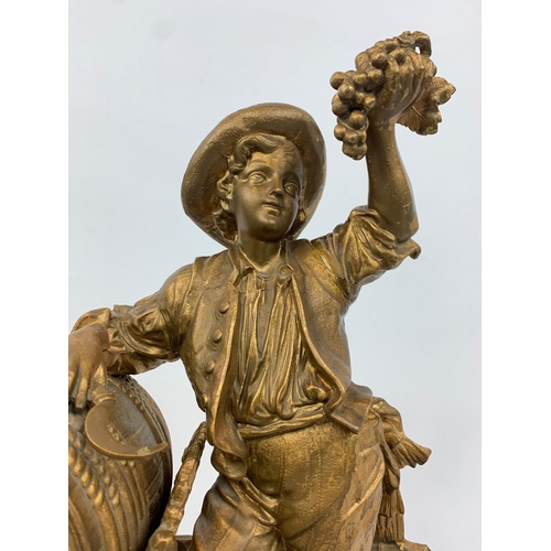 22 - Large 19th century gilded brass clock, 51cm x 51cm