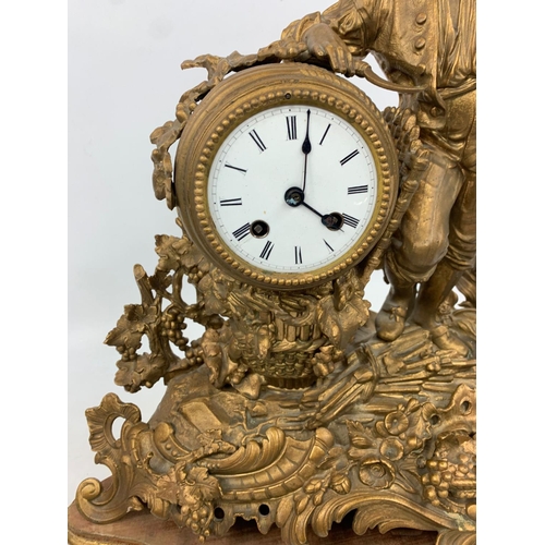 22 - Large 19th century gilded brass clock, 51cm x 51cm