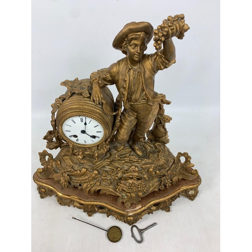 22 - Large 19th century gilded brass clock, 51cm x 51cm