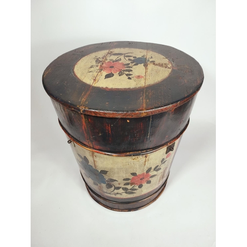 46 - Wooden storage bin with painted decoration, 41cm