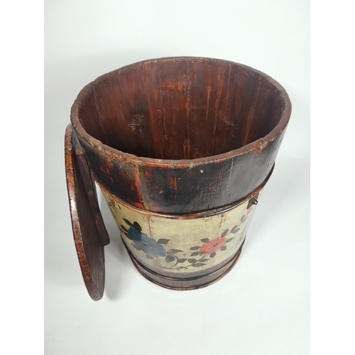 46 - Wooden storage bin with painted decoration, 41cm