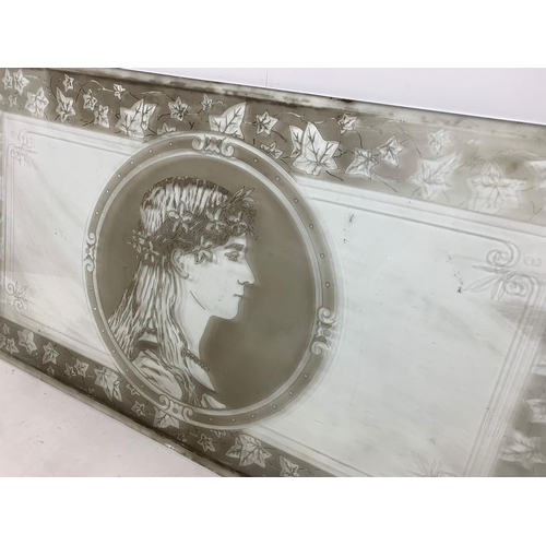 50a - Large Victorian etched glass pane, 107cm x 58cm