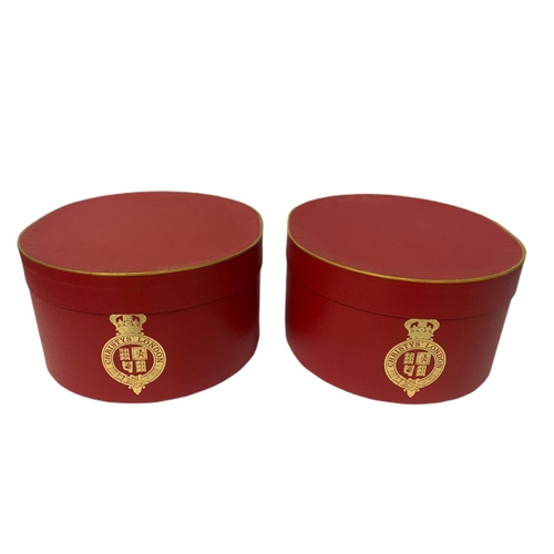 71 - 2 Christy's of London hat boxes with 2 Christy's of London hats. Both sizes UK 7. Height of box 16cm