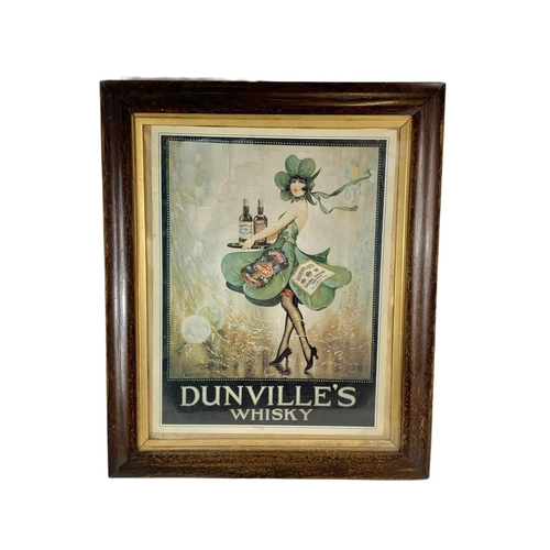 111 - Large old style Dunville’s Whisky sign in a Victorian rosewood frame. 62/75cm