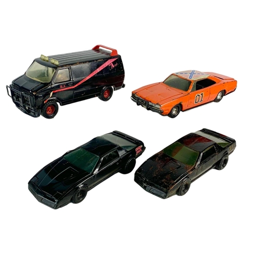 125 - Vintage General Lee, A-Team and Knight Rider tin toys. 34cm