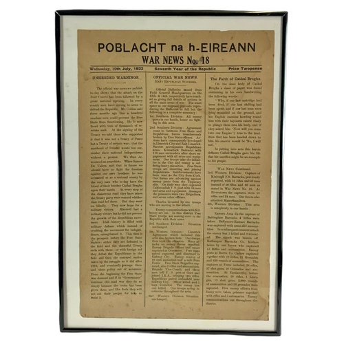 191 - 1922 Poblacht na h-Eireann Irish newspaper. Reframed. 29.5/42.5cm.