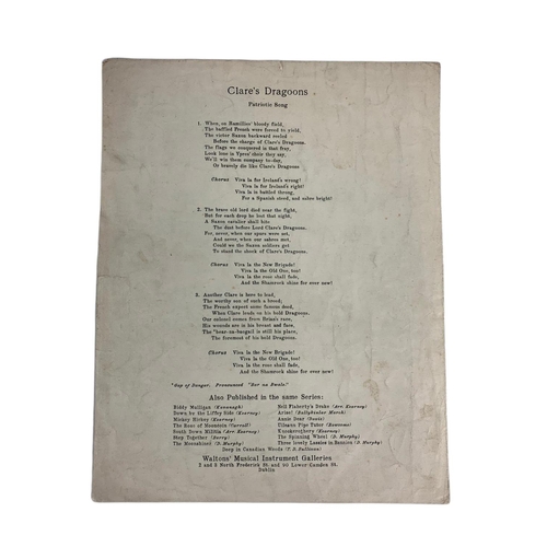 196 - Early 20th century old Irish song sheet. Clare’s Dragoon’s. 24.5/31cm