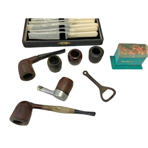 198 - Vintage pipes and cutlery. Walker & Hall and Friar.