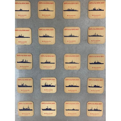 207 - Full set of 24 Royal Navy beer mats. 65.5/95.5cm