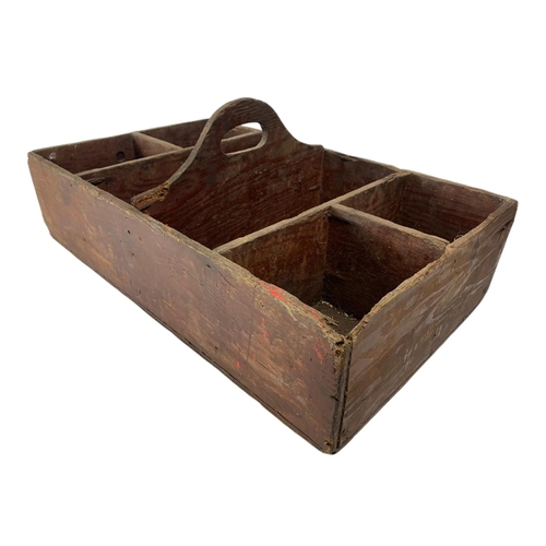 213 - 2 Victorian tool trays and a vintage wooden crate. 55/34cm.