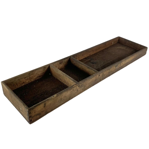 213 - 2 Victorian tool trays and a vintage wooden crate. 55/34cm.