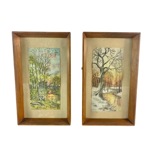 216 - 5 vintage watercolour paintings. 19.5/33.5cm. 34.5/30.5cm