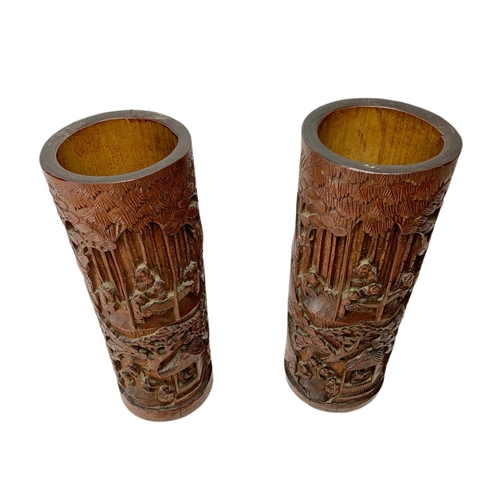 231 - Pair of late 19th century Japanese brush pots. 31.5cm