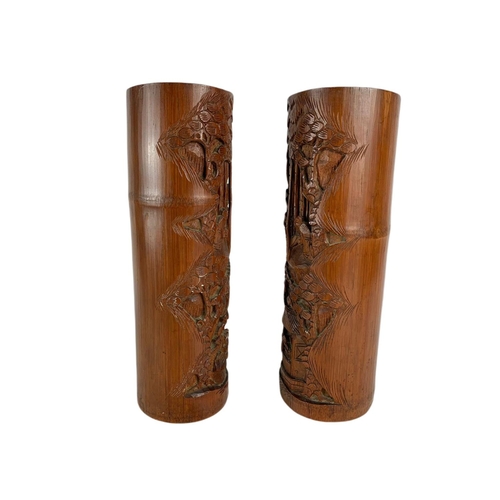 231 - Pair of late 19th century Japanese brush pots. 31.5cm