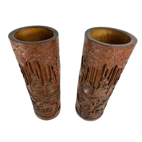 231 - Pair of late 19th century Japanese brush pots. 31.5cm