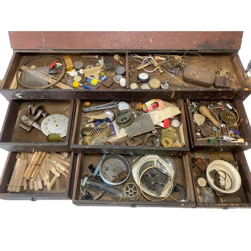 236 - Victorian watch makers cabinet and contents. 89/23/21cm