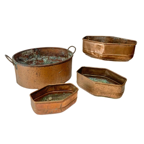 242 - 4 Victorian copper pots. 37cm