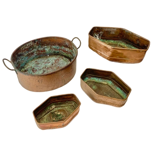 242 - 4 Victorian copper pots. 37cm